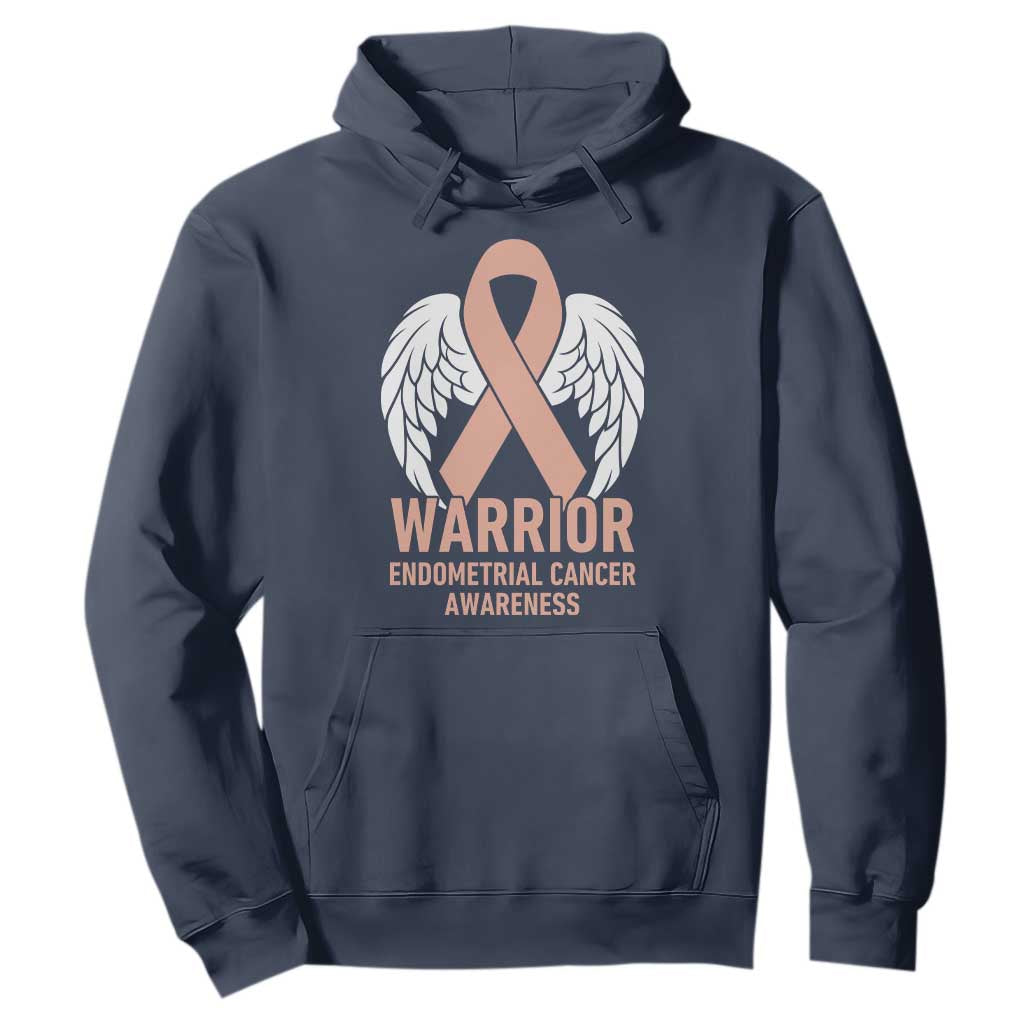 Endometrial Cancer Warrior Hoodie Peach Ribbon Angel Wings Support