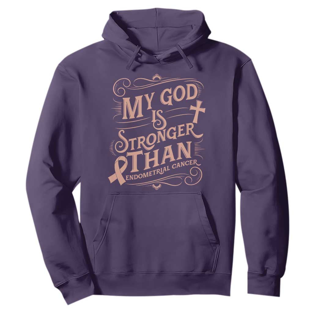 Christian Faith Peach Ribbon Hoodie My God Is Stronger Than Endometrial Cancer