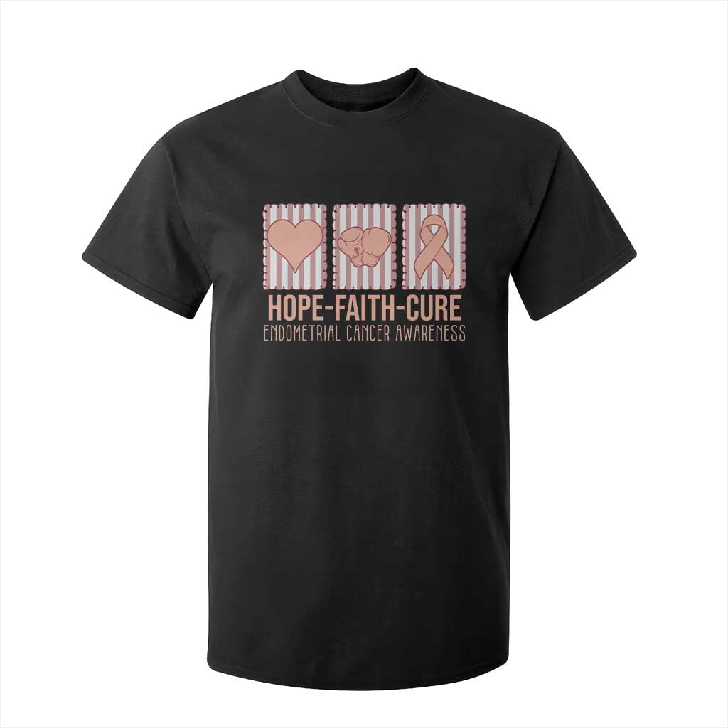 Endometrial Cancer Support T Shirt For Kid Hope Faith Cure Peach Ribbon