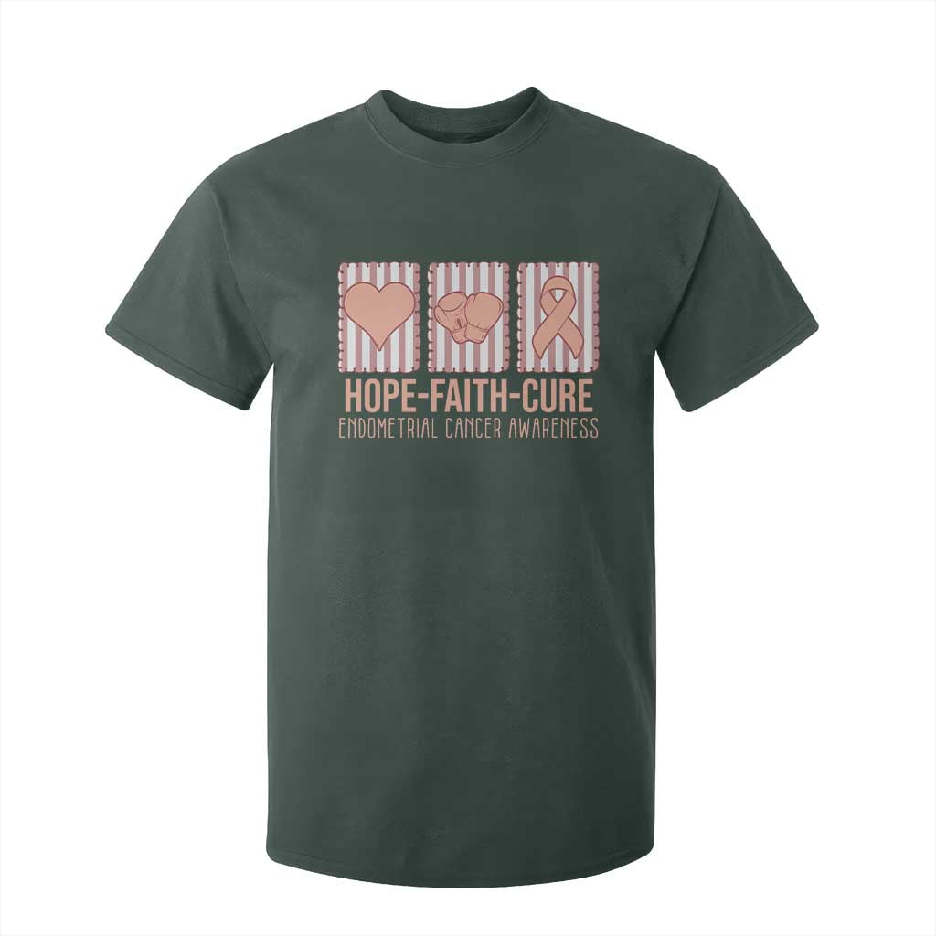 Endometrial Cancer Support T Shirt For Kid Hope Faith Cure Peach Ribbon
