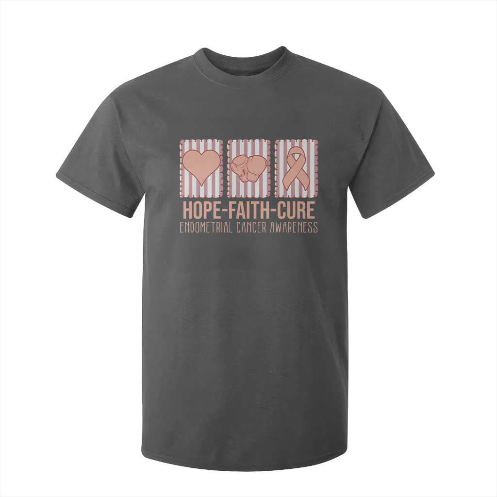 Endometrial Cancer Support T Shirt For Kid Hope Faith Cure Peach Ribbon