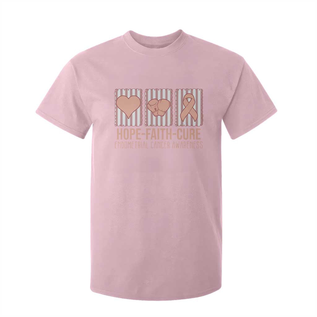 Endometrial Cancer Support T Shirt For Kid Hope Faith Cure Peach Ribbon