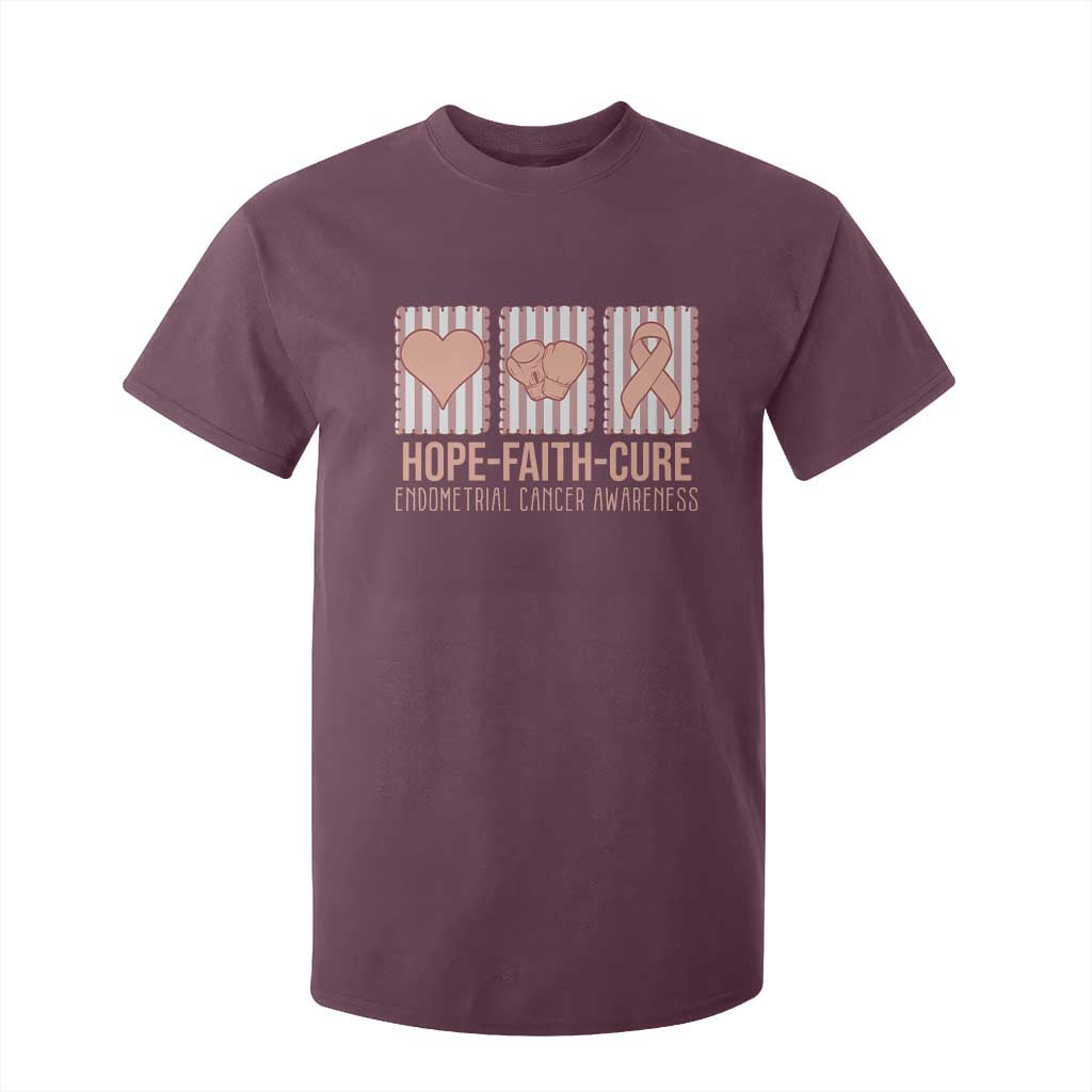 Endometrial Cancer Support T Shirt For Kid Hope Faith Cure Peach Ribbon
