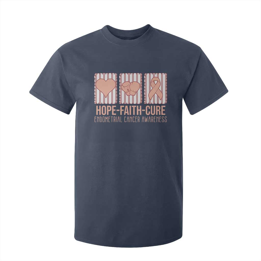 Endometrial Cancer Support T Shirt For Kid Hope Faith Cure Peach Ribbon