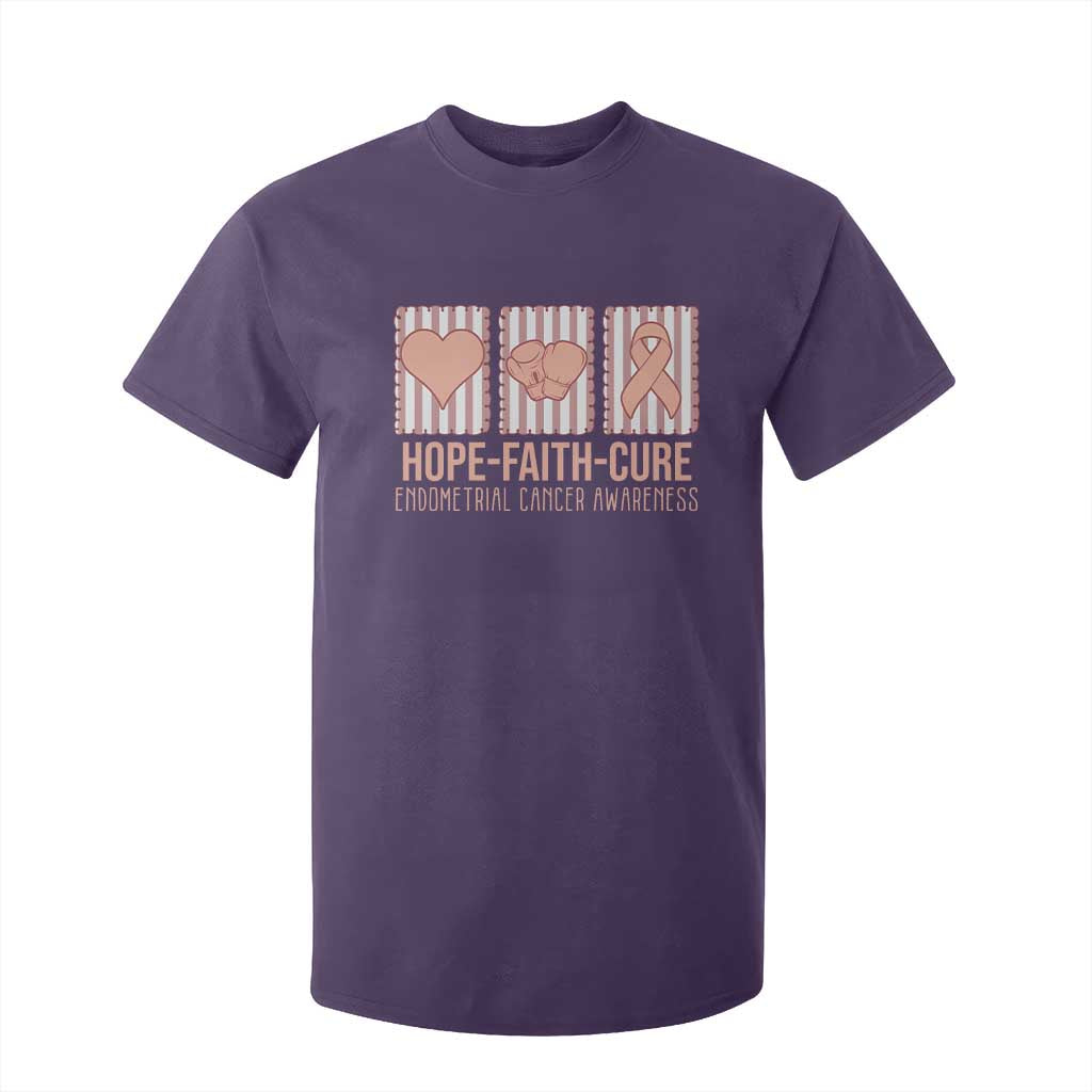 Endometrial Cancer Support T Shirt For Kid Hope Faith Cure Peach Ribbon