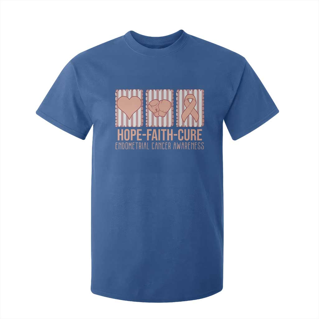 Endometrial Cancer Support T Shirt For Kid Hope Faith Cure Peach Ribbon