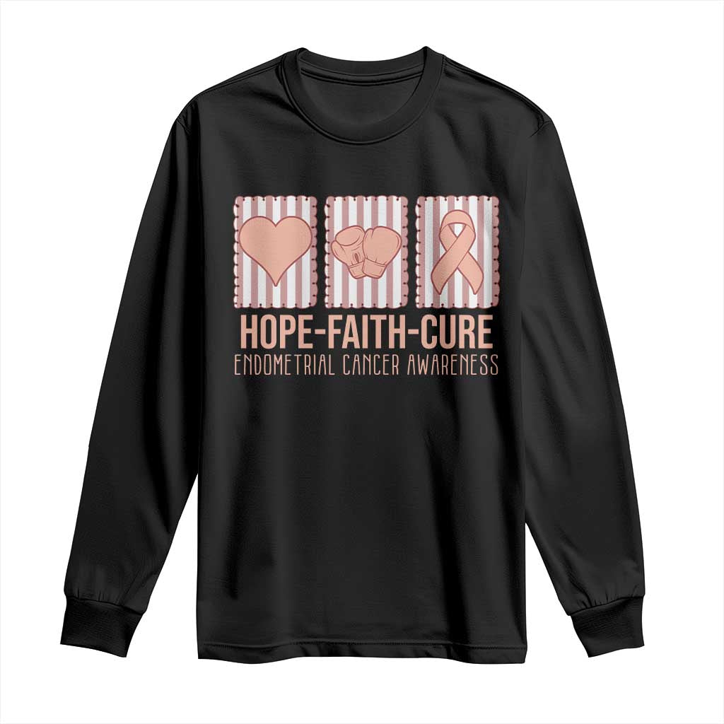 Endometrial Cancer Support Long Sleeve Shirt Hope Faith Cure Peach Ribbon