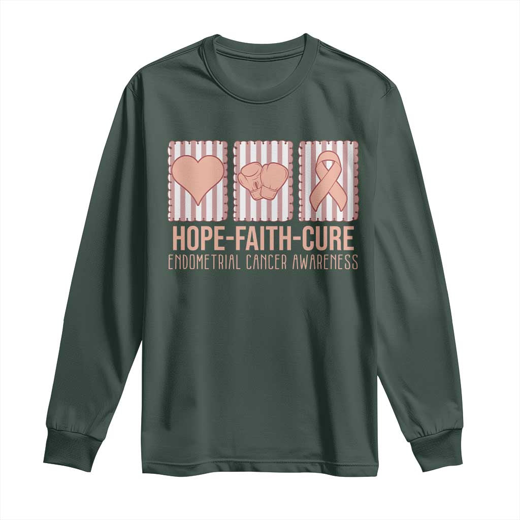 Endometrial Cancer Support Long Sleeve Shirt Hope Faith Cure Peach Ribbon