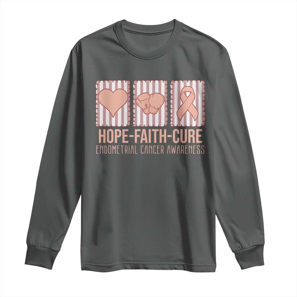 Endometrial Cancer Support Long Sleeve Shirt Hope Faith Cure Peach Ribbon