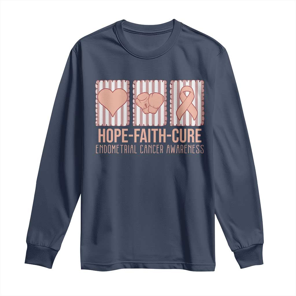 Endometrial Cancer Support Long Sleeve Shirt Hope Faith Cure Peach Ribbon