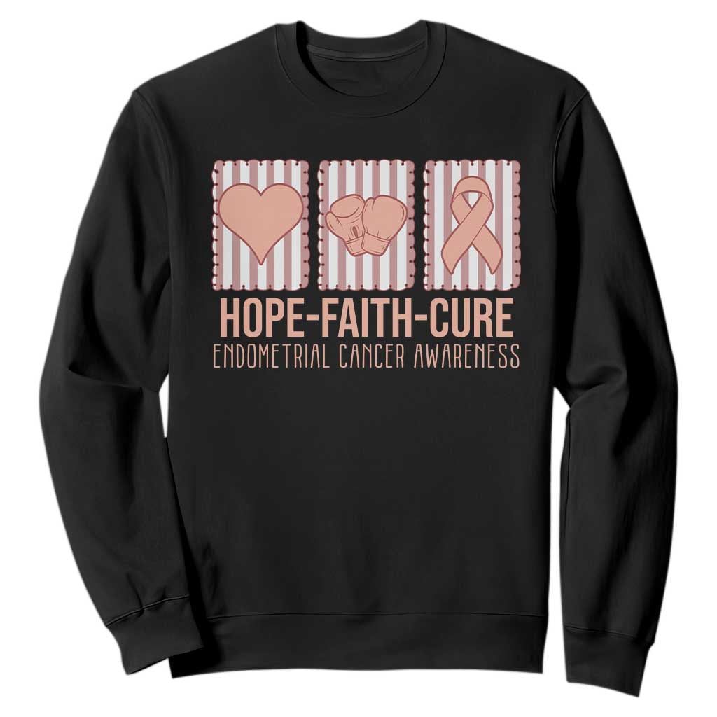 Endometrial Cancer Support Sweatshirt Hope Faith Cure Peach Ribbon