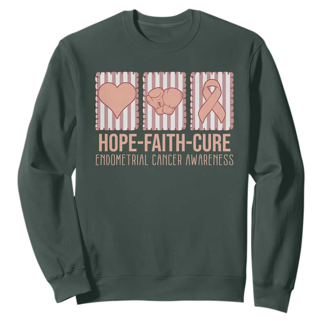 Endometrial Cancer Support Sweatshirt Hope Faith Cure Peach Ribbon