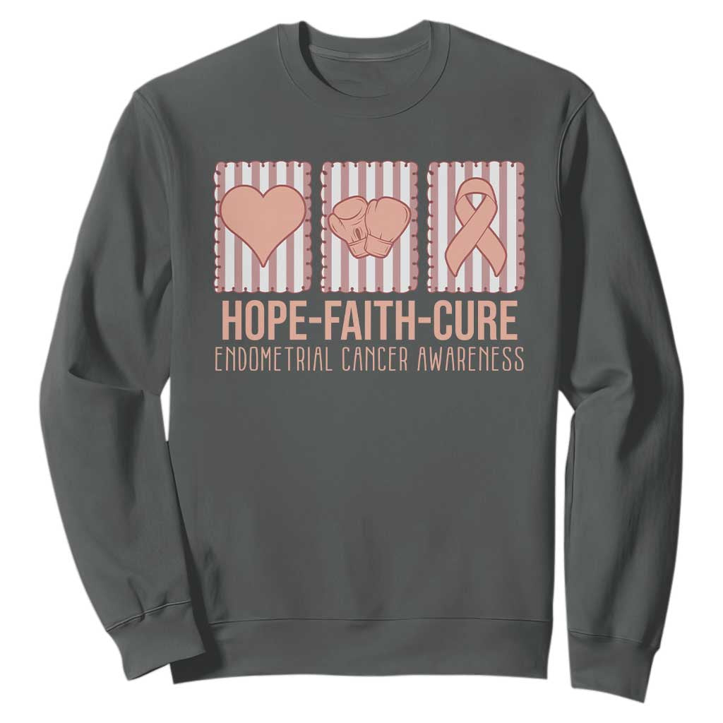 Endometrial Cancer Support Sweatshirt Hope Faith Cure Peach Ribbon