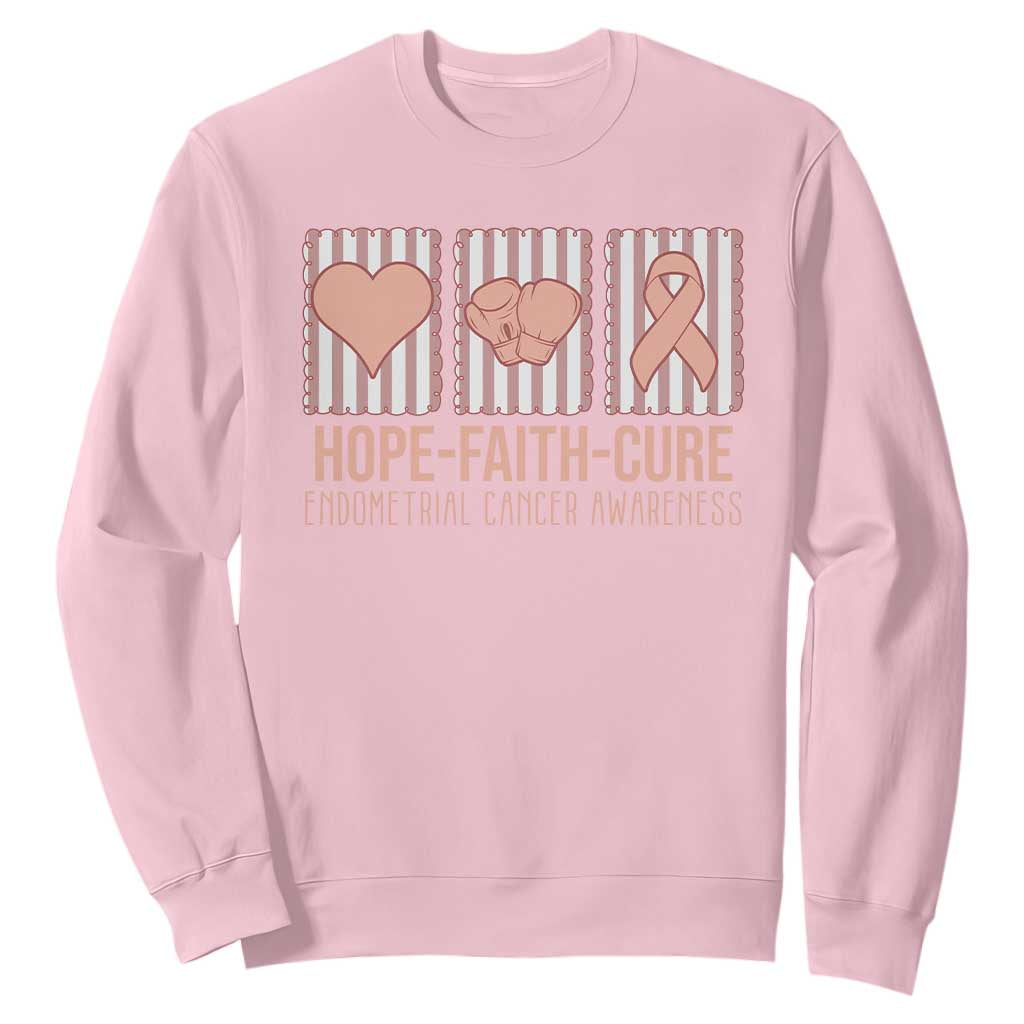 Endometrial Cancer Support Sweatshirt Hope Faith Cure Peach Ribbon