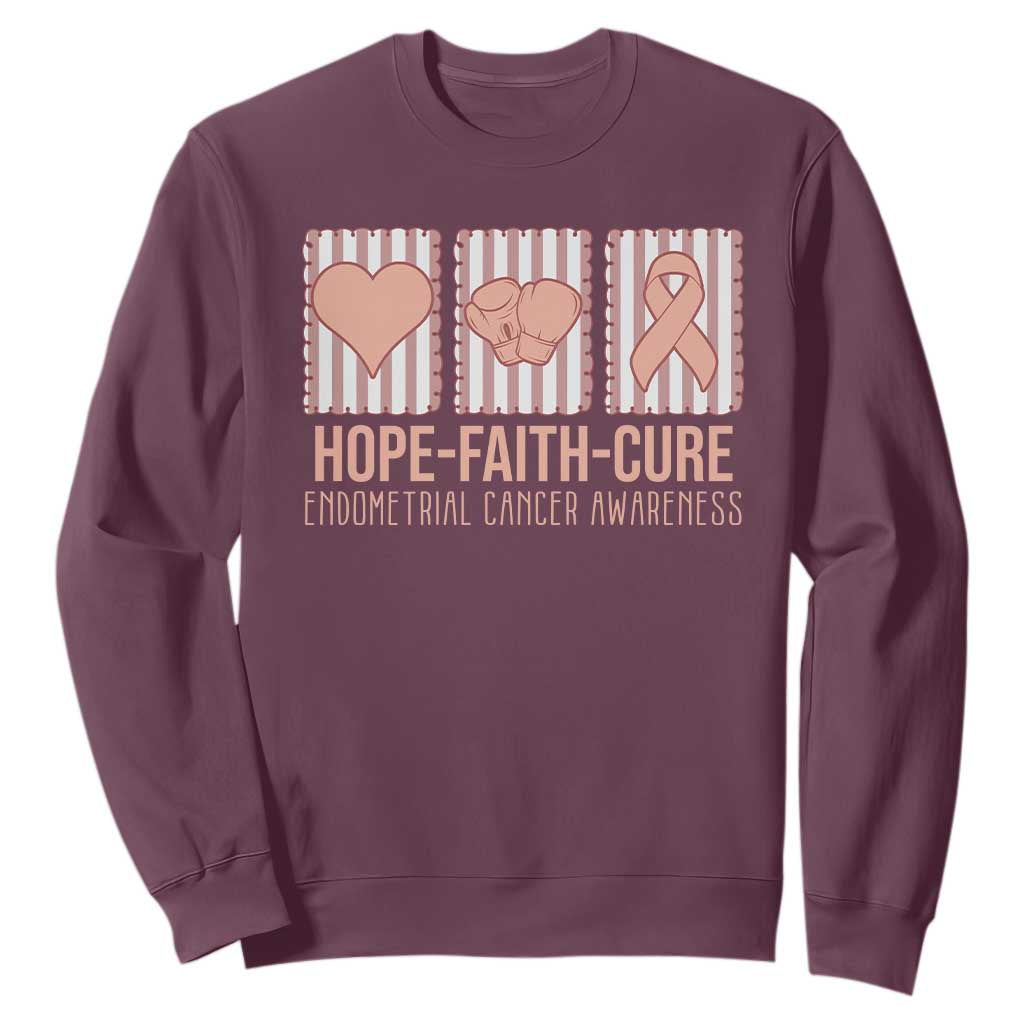 Endometrial Cancer Support Sweatshirt Hope Faith Cure Peach Ribbon