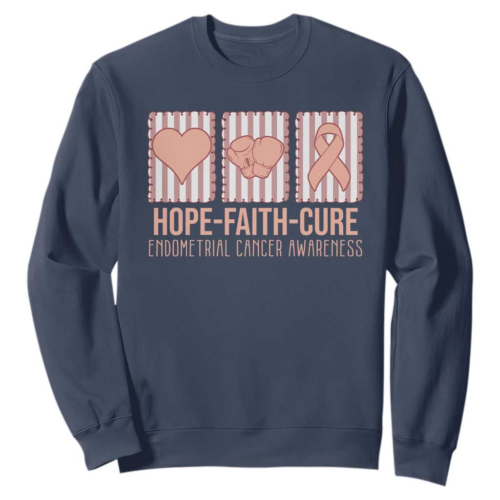 Endometrial Cancer Support Sweatshirt Hope Faith Cure Peach Ribbon