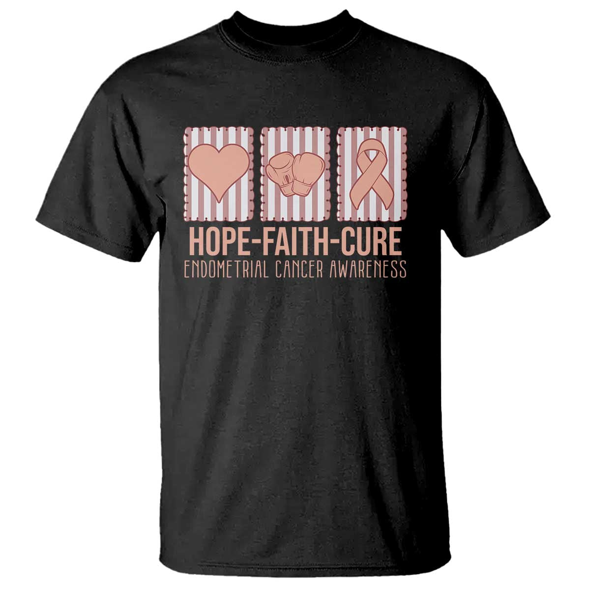 Endometrial Cancer Support T Shirt Hope Faith Cure Peach Ribbon
