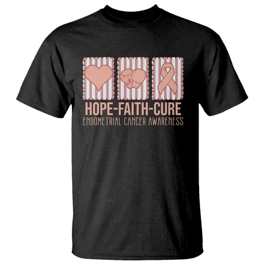 Endometrial Cancer Support T Shirt Hope Faith Cure Peach Ribbon