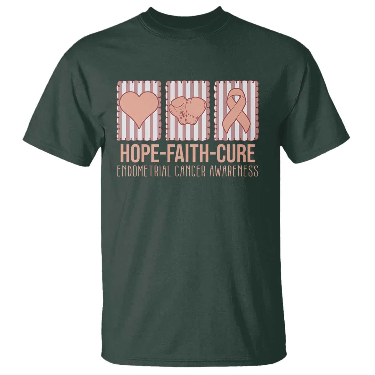 Endometrial Cancer Support T Shirt Hope Faith Cure Peach Ribbon