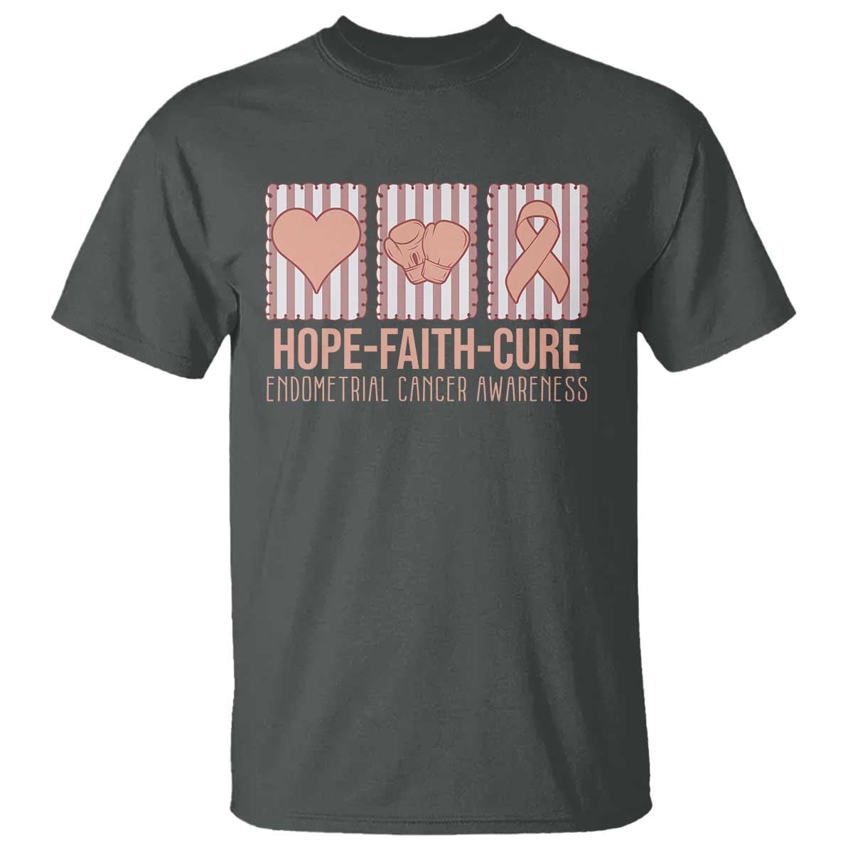 Endometrial Cancer Support T Shirt Hope Faith Cure Peach Ribbon