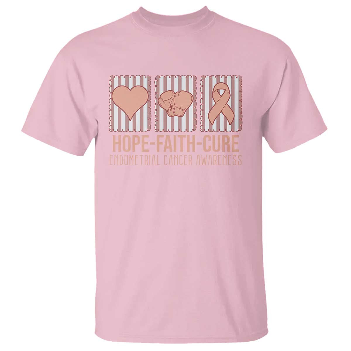 Endometrial Cancer Support T Shirt Hope Faith Cure Peach Ribbon