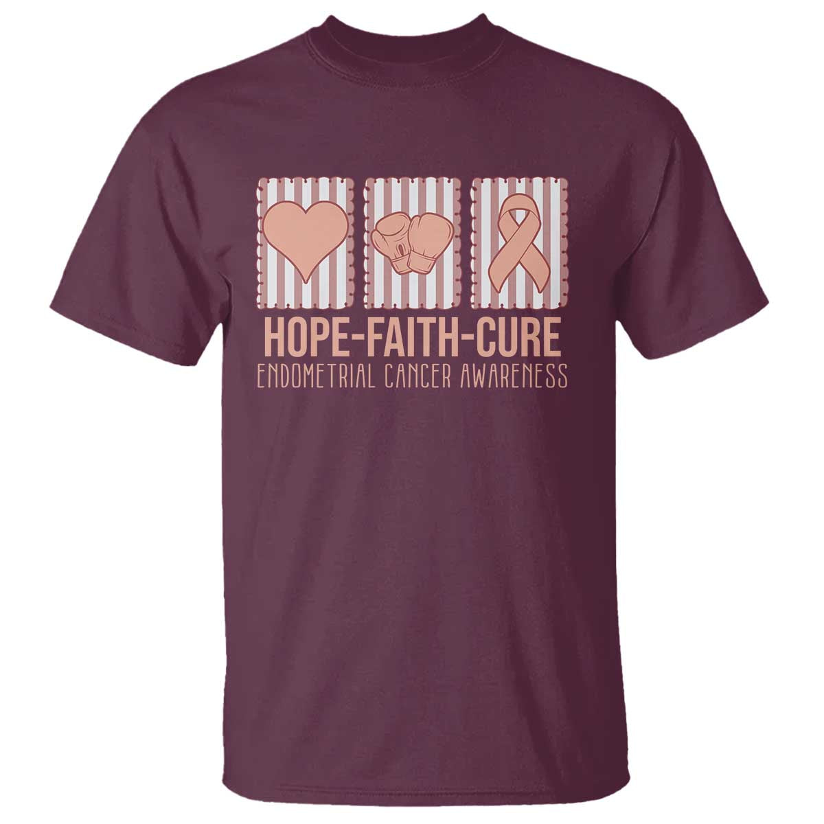 Endometrial Cancer Support T Shirt Hope Faith Cure Peach Ribbon