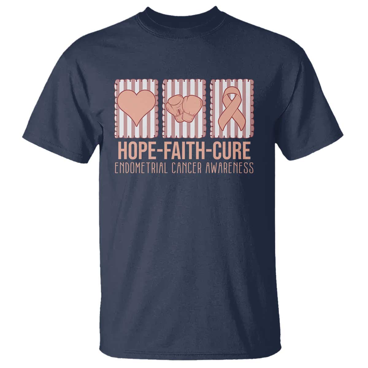 Endometrial Cancer Support T Shirt Hope Faith Cure Peach Ribbon