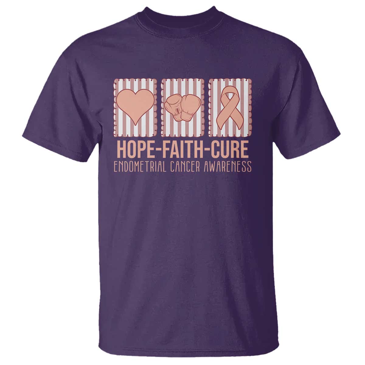 Endometrial Cancer Support T Shirt Hope Faith Cure Peach Ribbon