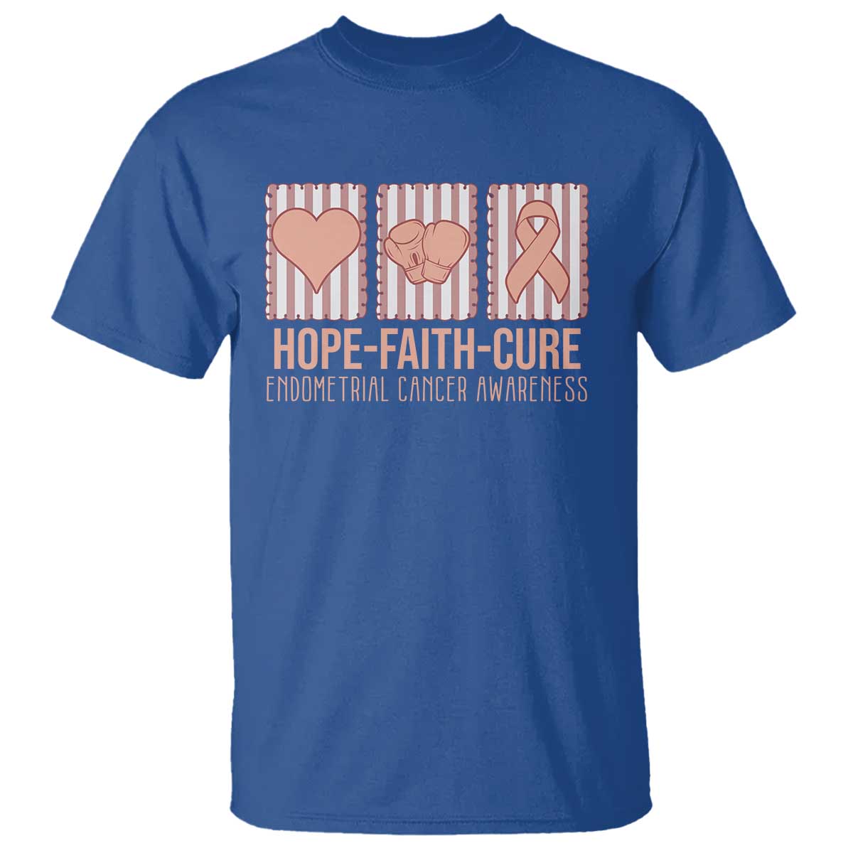 Endometrial Cancer Support T Shirt Hope Faith Cure Peach Ribbon