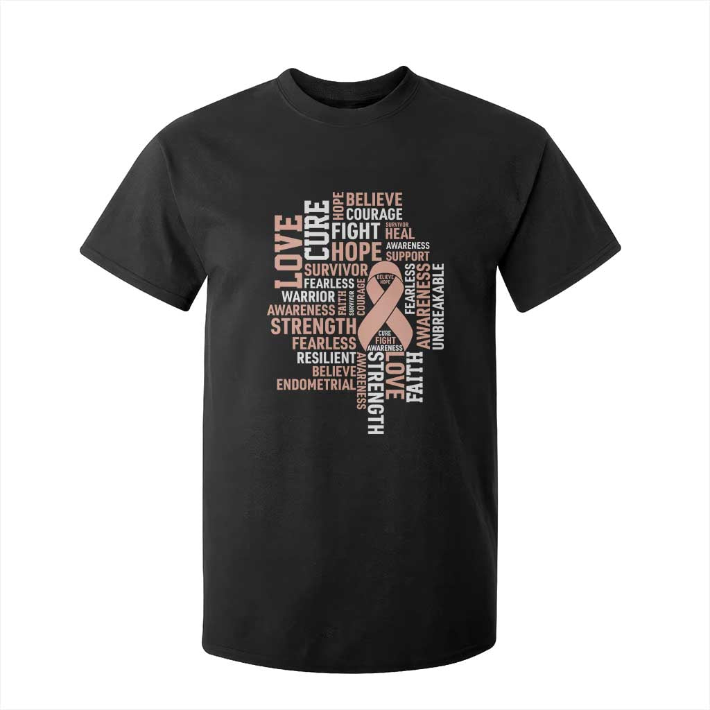 Endometrial Cancer Support T Shirt For Kid Warrior Survivor Peach Ribbon