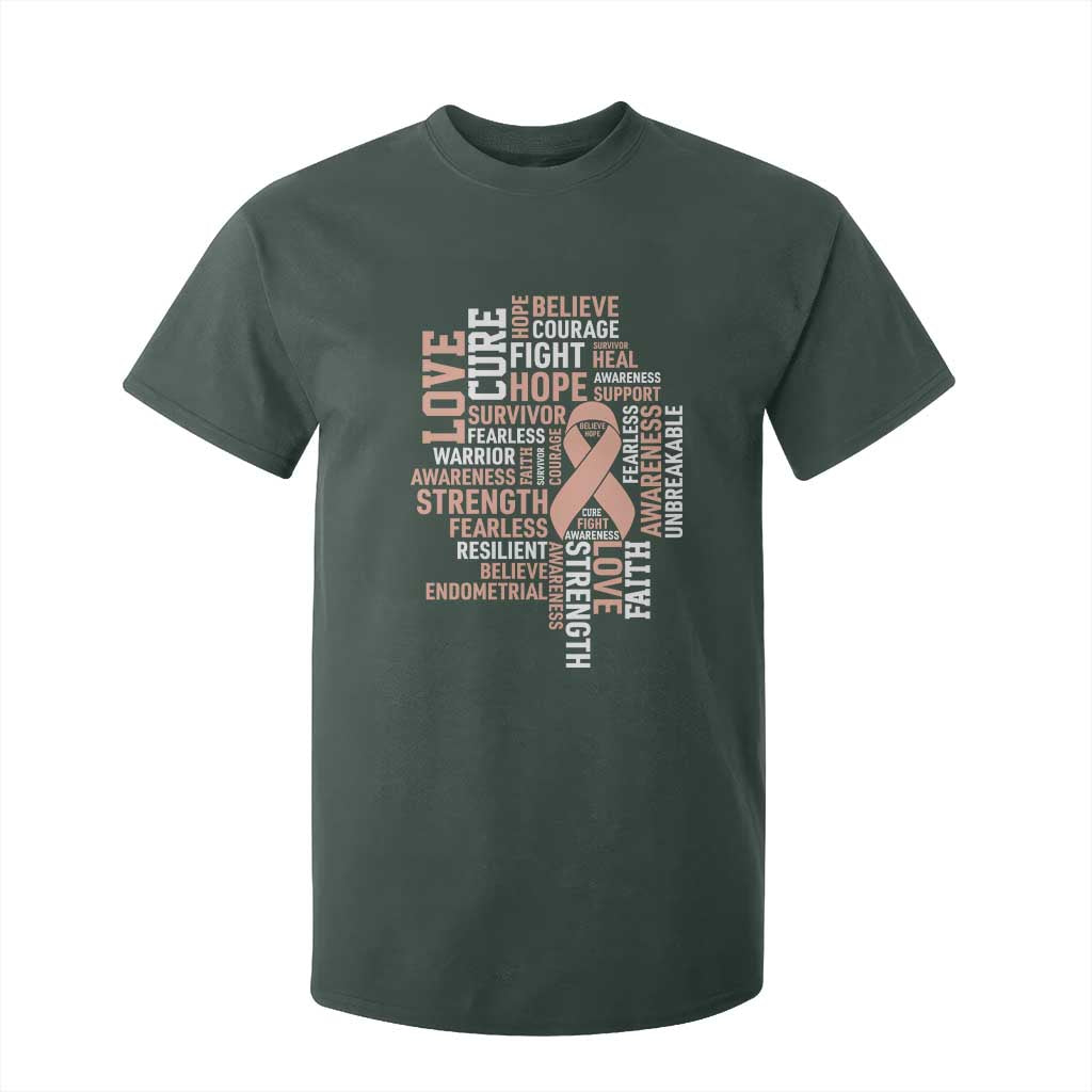 Endometrial Cancer Support T Shirt For Kid Warrior Survivor Peach Ribbon