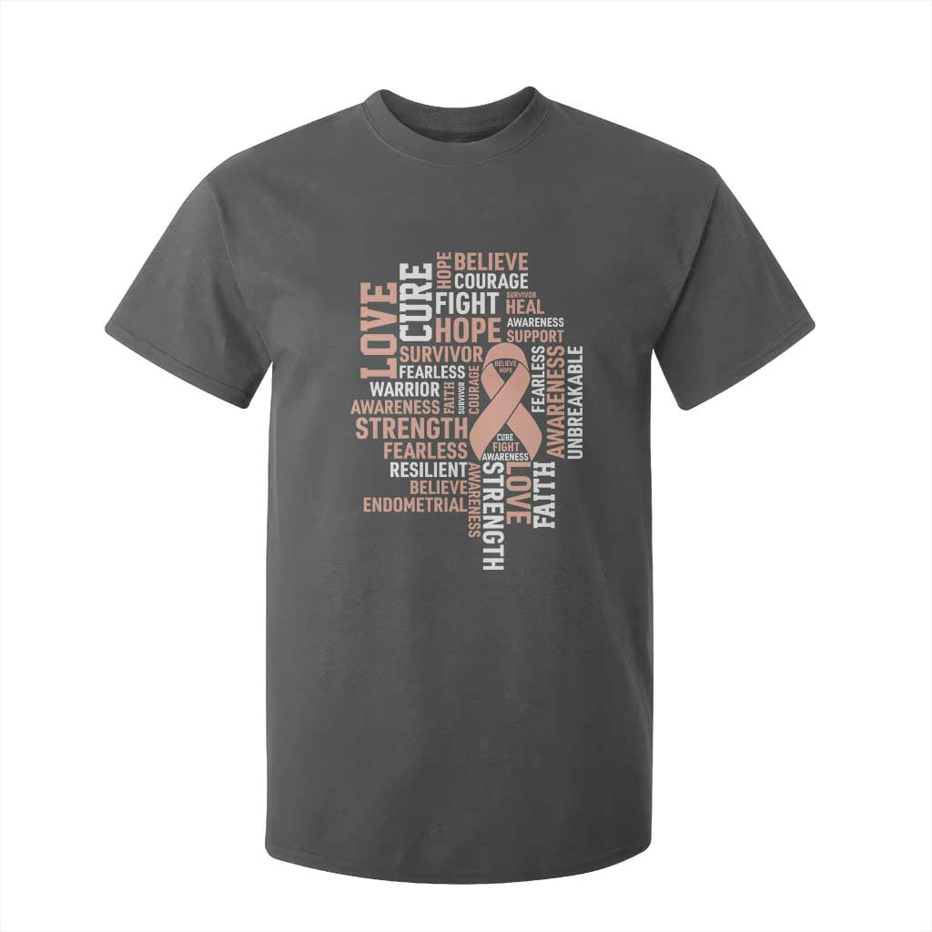 Endometrial Cancer Support T Shirt For Kid Warrior Survivor Peach Ribbon