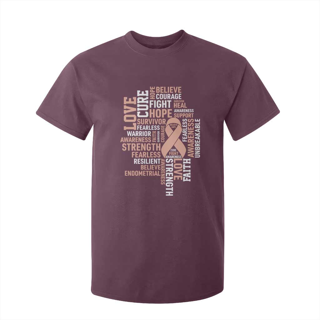 Endometrial Cancer Support T Shirt For Kid Warrior Survivor Peach Ribbon