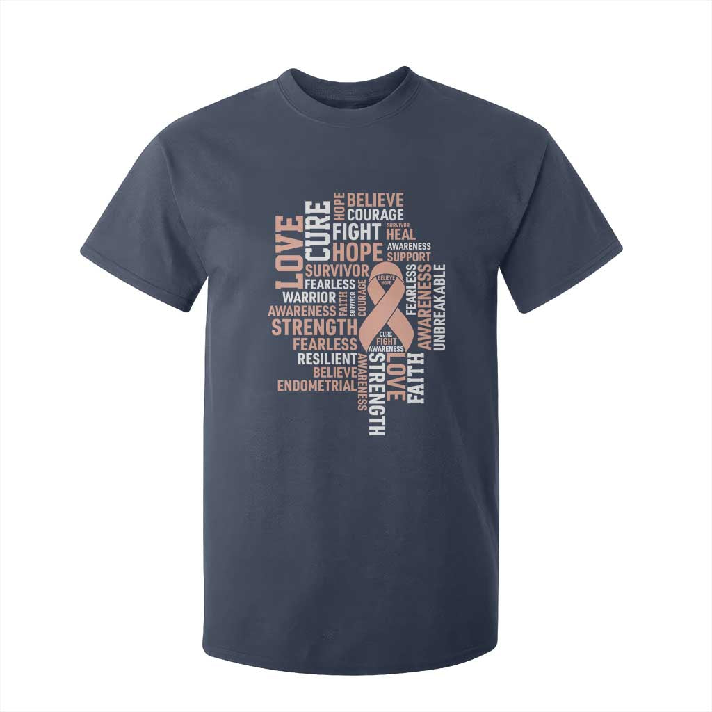 Endometrial Cancer Support T Shirt For Kid Warrior Survivor Peach Ribbon