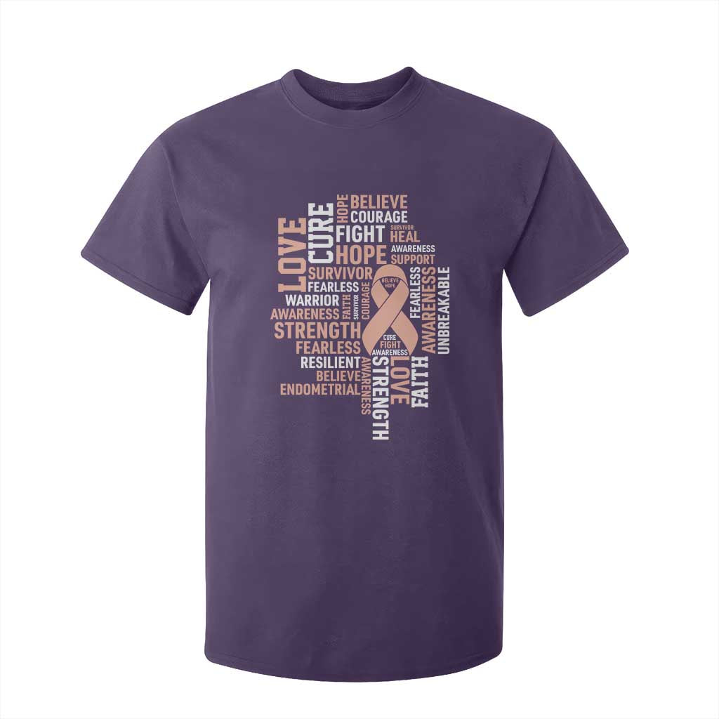 Endometrial Cancer Support T Shirt For Kid Warrior Survivor Peach Ribbon