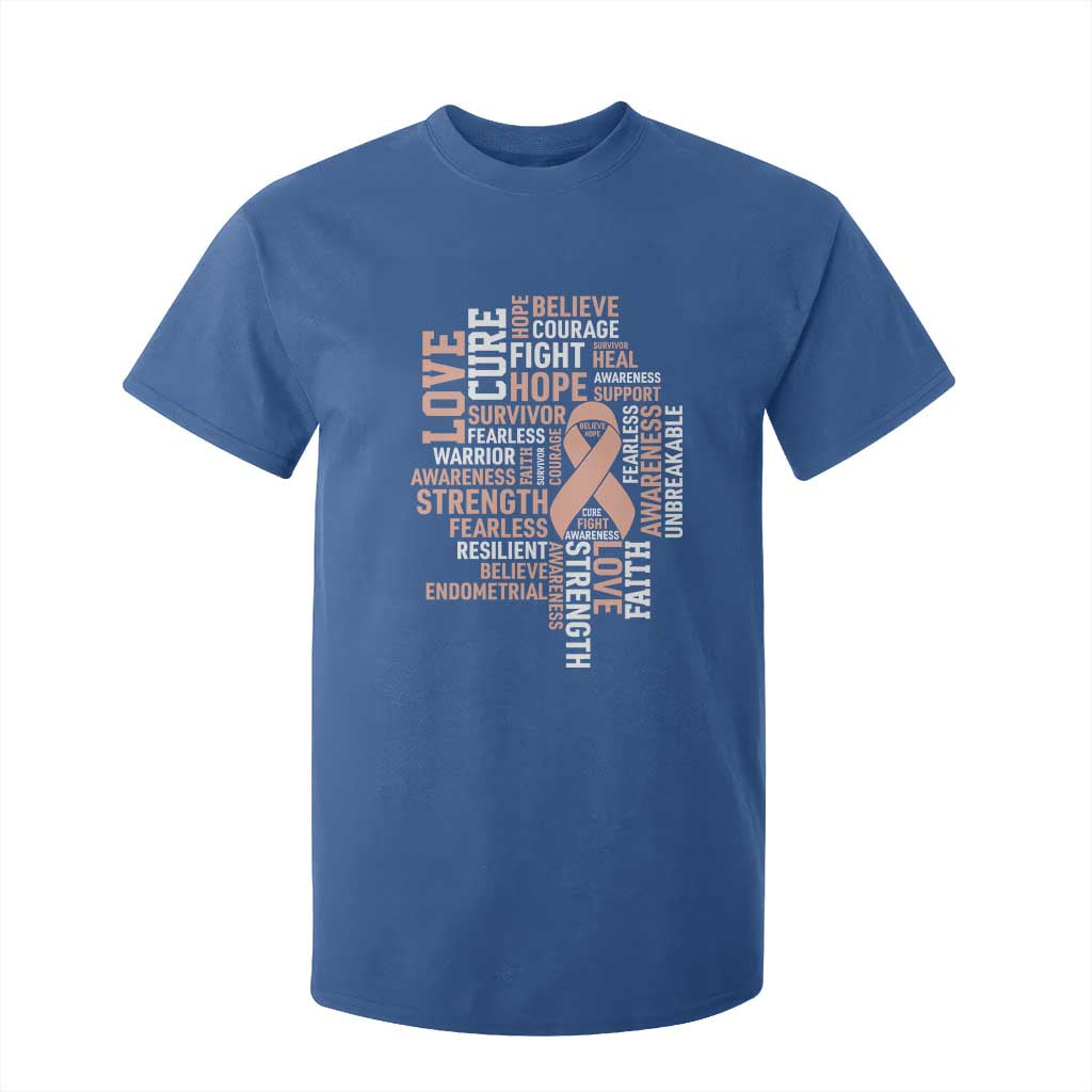 Endometrial Cancer Support T Shirt For Kid Warrior Survivor Peach Ribbon