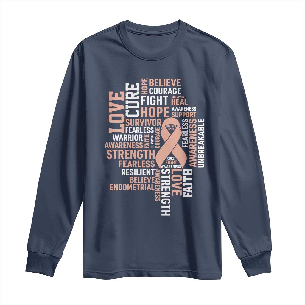 Endometrial Cancer Support Long Sleeve Shirt Warrior Survivor Peach Ribbon