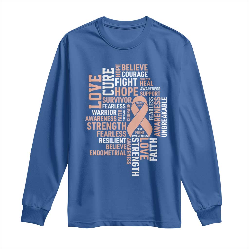 Endometrial Cancer Support Long Sleeve Shirt Warrior Survivor Peach Ribbon