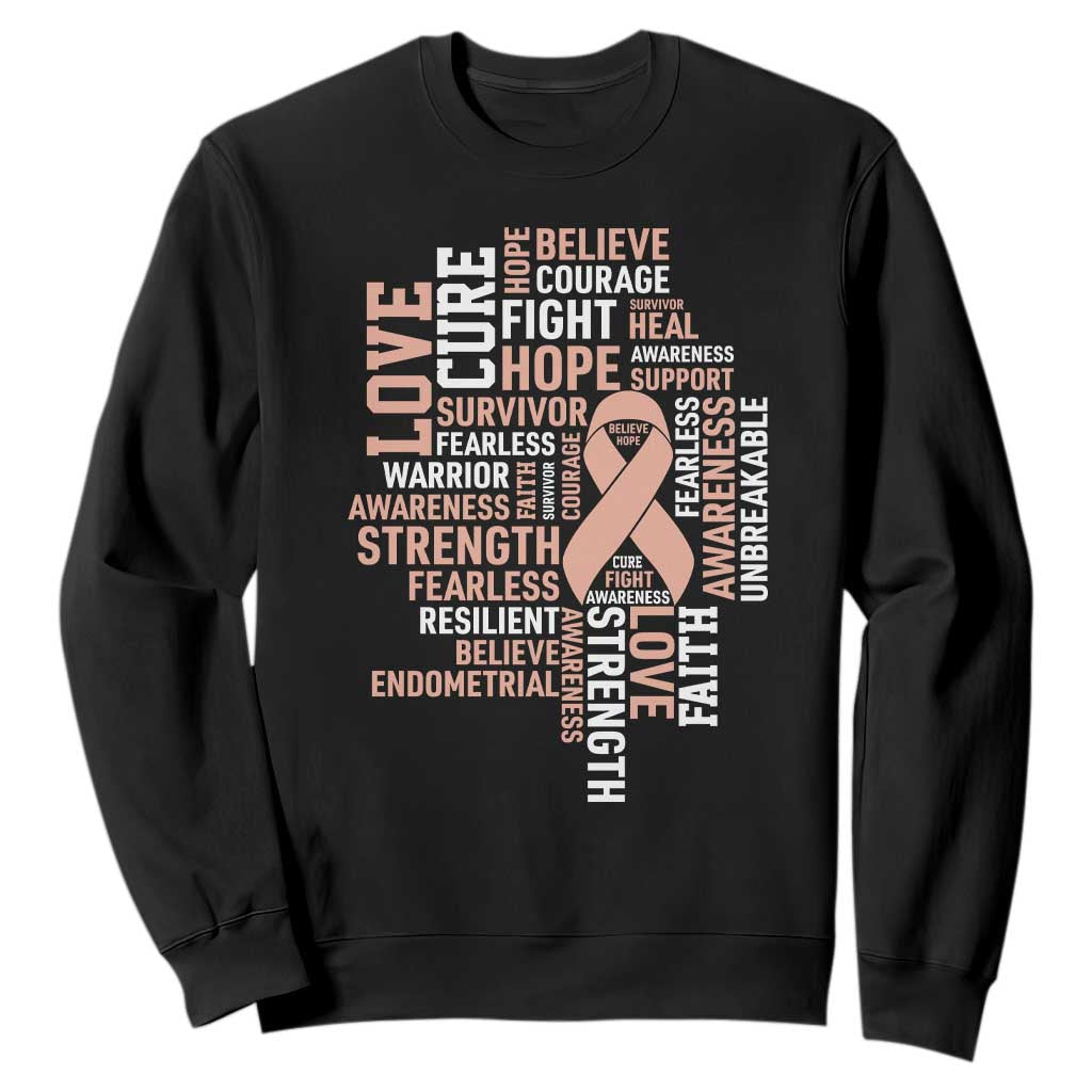 Endometrial Cancer Support Sweatshirt Warrior Survivor Peach Ribbon