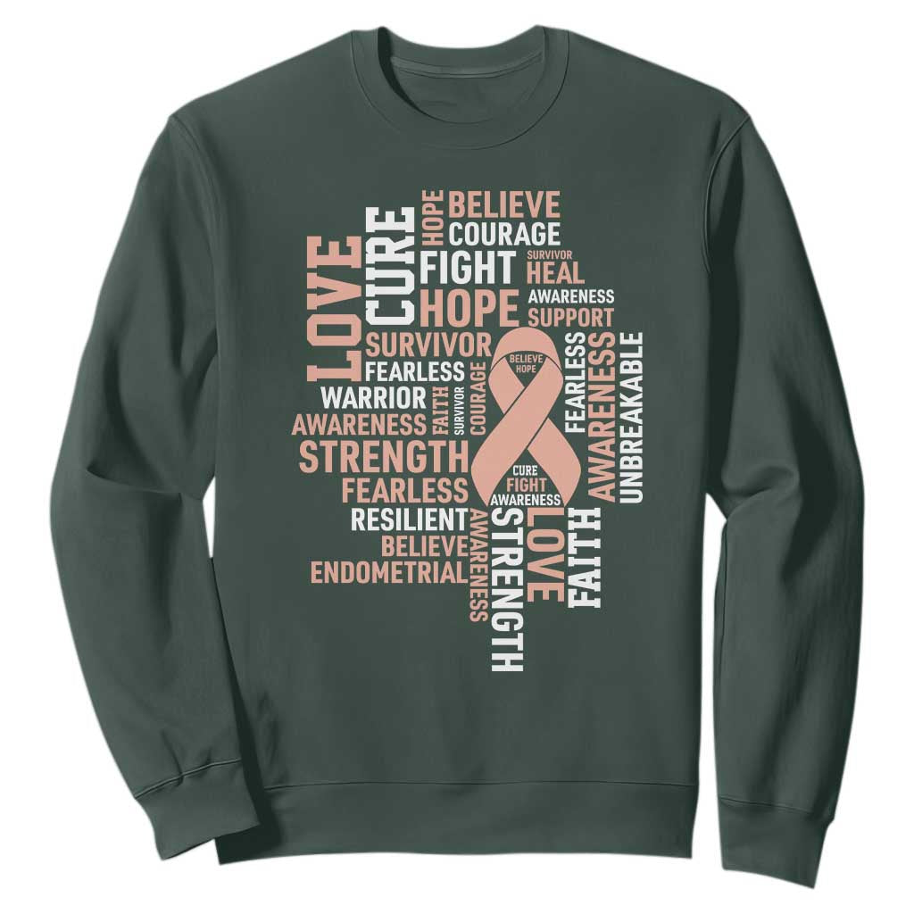 Endometrial Cancer Support Sweatshirt Warrior Survivor Peach Ribbon