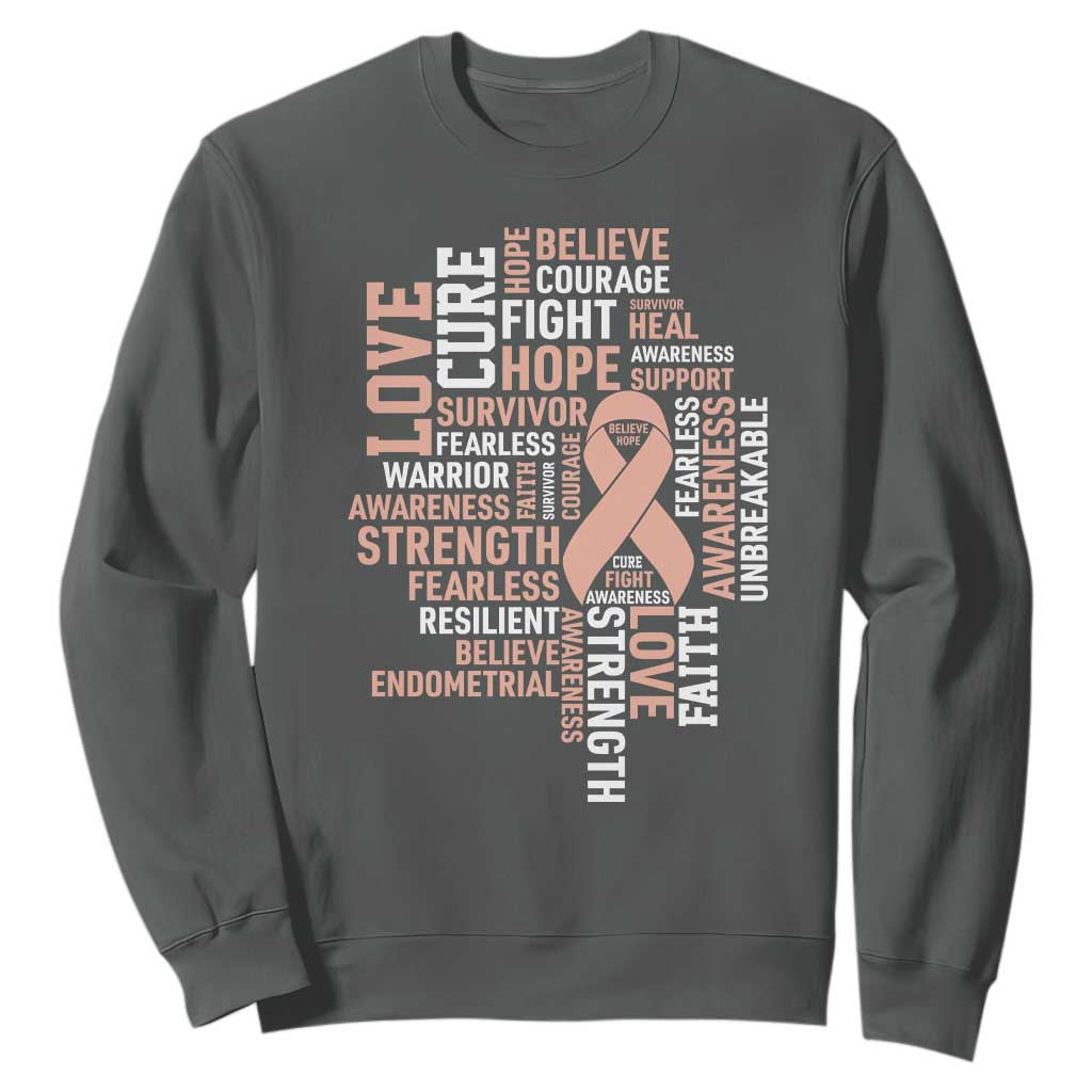Endometrial Cancer Support Sweatshirt Warrior Survivor Peach Ribbon