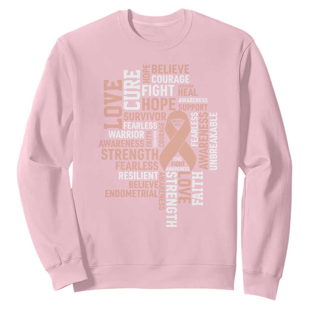 Endometrial Cancer Support Sweatshirt Warrior Survivor Peach Ribbon