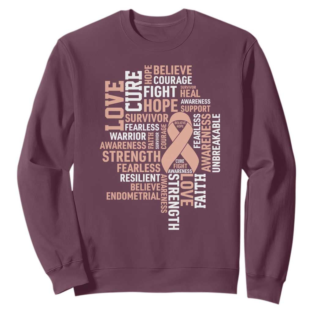 Endometrial Cancer Support Sweatshirt Warrior Survivor Peach Ribbon
