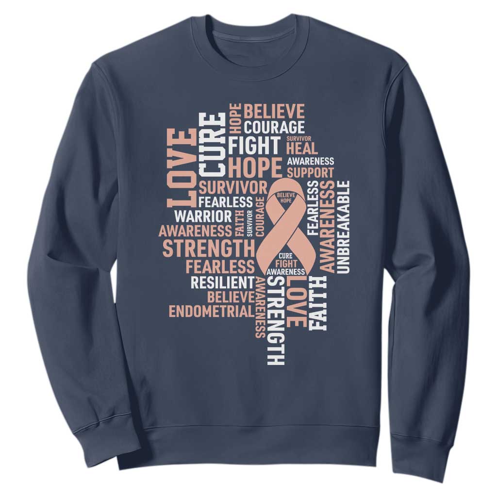 Endometrial Cancer Support Sweatshirt Warrior Survivor Peach Ribbon