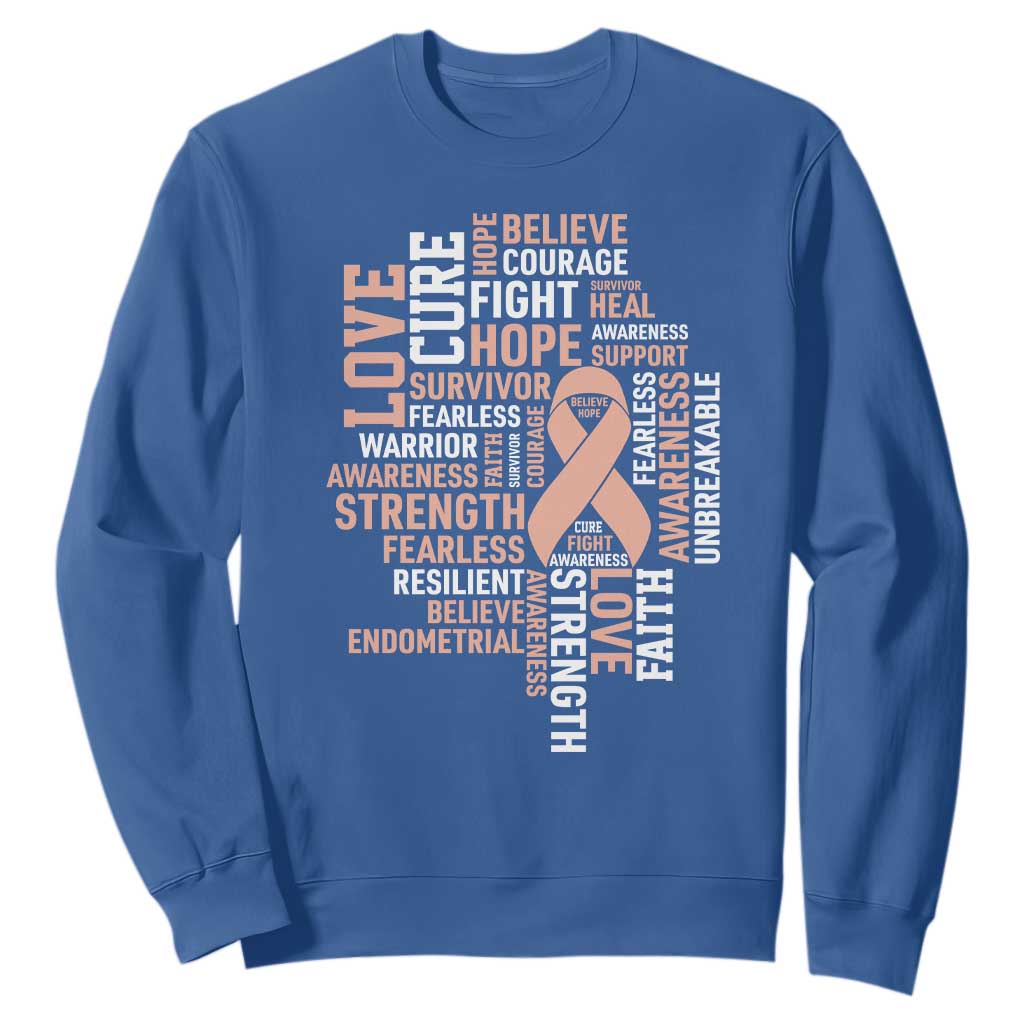 Endometrial Cancer Support Sweatshirt Warrior Survivor Peach Ribbon