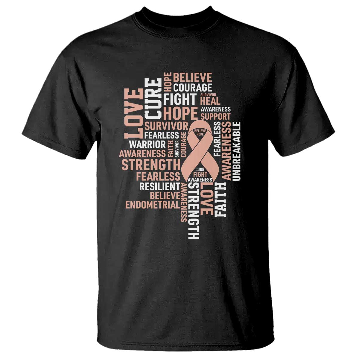 Endometrial Cancer Support T Shirt Warrior Survivor Peach Ribbon
