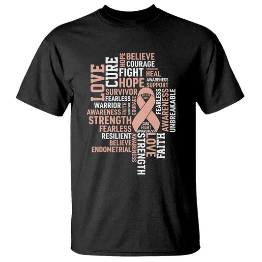 Endometrial Cancer Support T Shirt Warrior Survivor Peach Ribbon