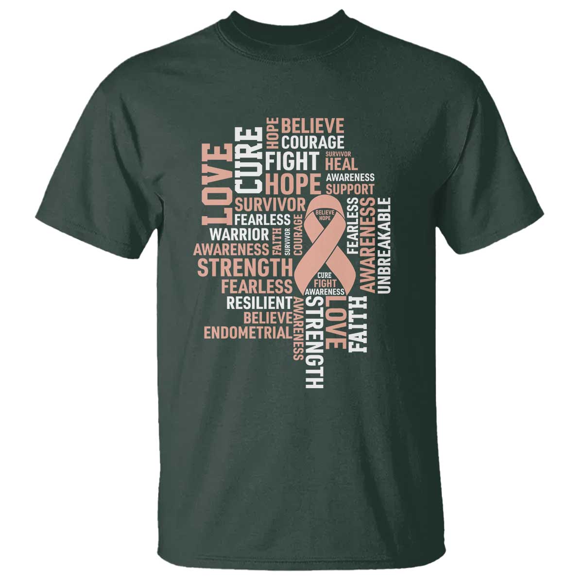 Endometrial Cancer Support T Shirt Warrior Survivor Peach Ribbon