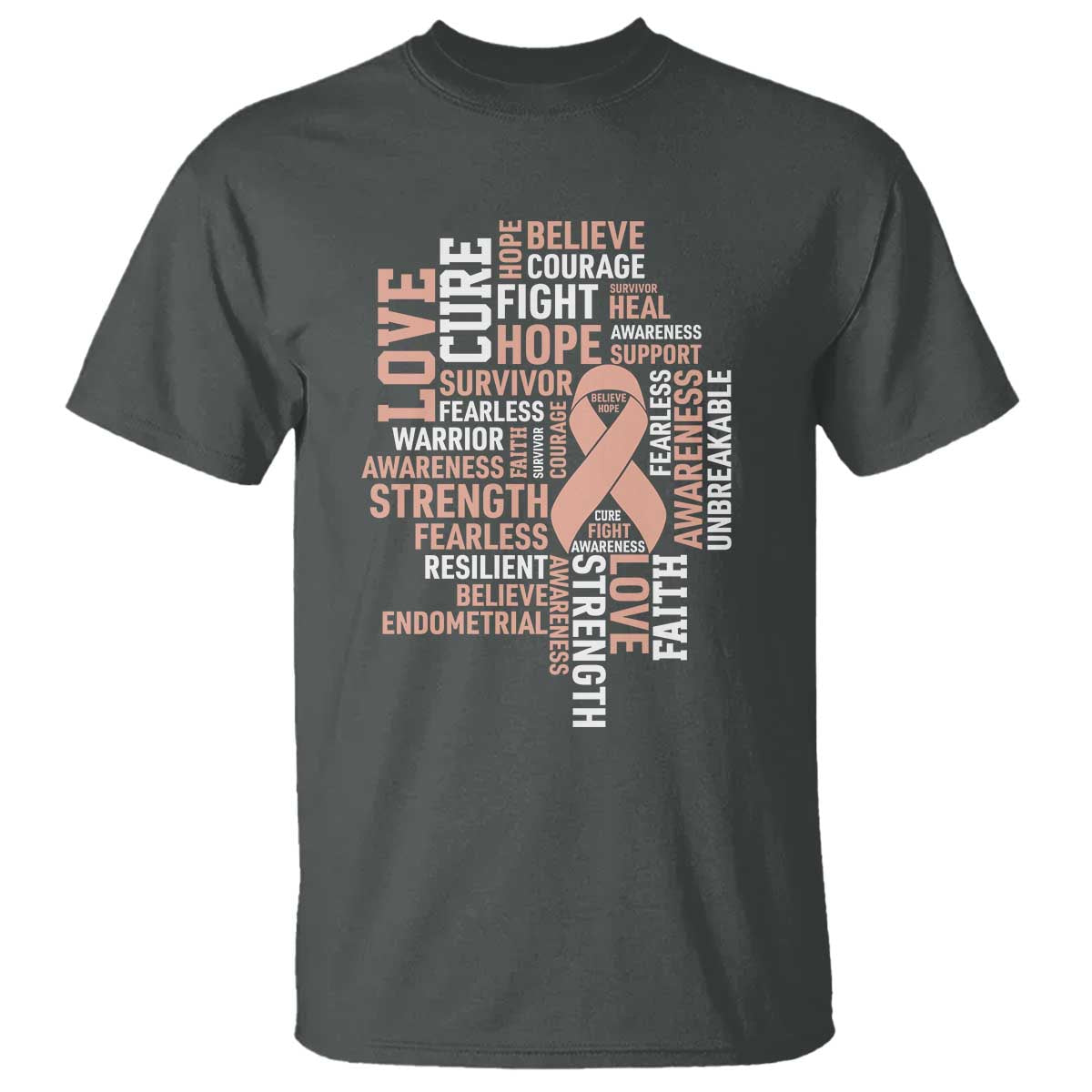 Endometrial Cancer Support T Shirt Warrior Survivor Peach Ribbon