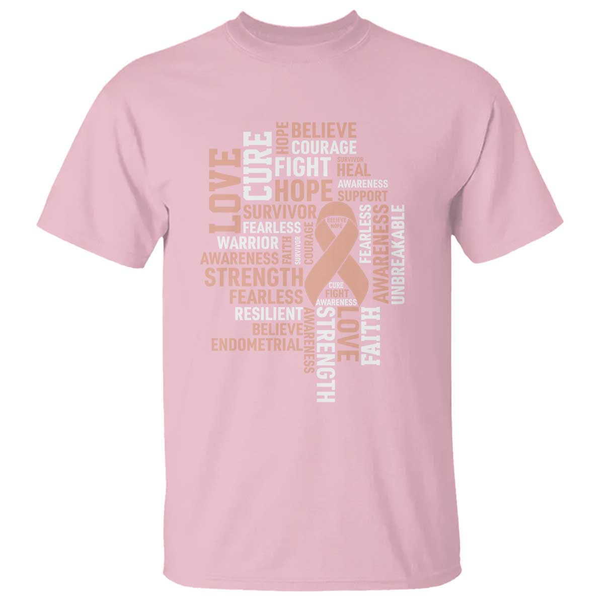 Endometrial Cancer Support T Shirt Warrior Survivor Peach Ribbon